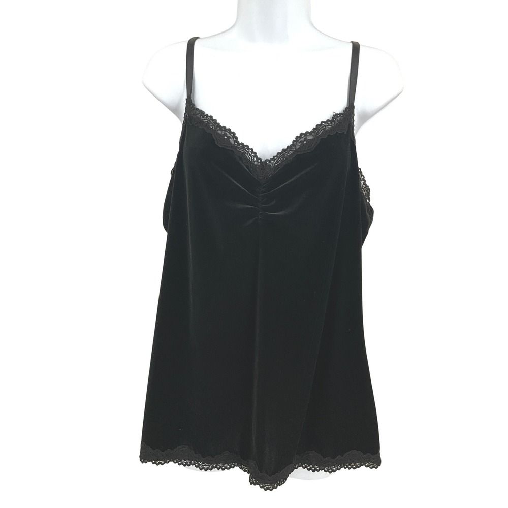 Apt. 9 Camisole XL Dark Green‎ Velvet Lace Ruched Gothic Grunge Dark Academia